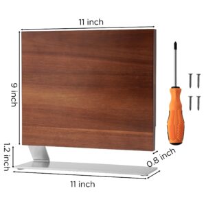 HBlife Double Sided Magnetic Knife Block Kitchen Knife Holder Rack with Strong Magnets Acacia Wood Enhanced Stainless Base Knife Storage Stand