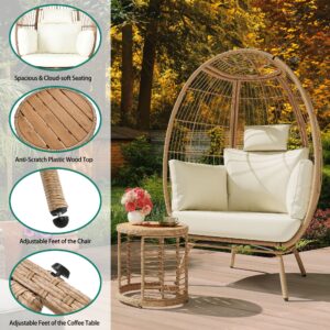 YITAHOME Standing Egg Chair with Coffee Table Oversized Wicker Basket Chair for Outdoor Indoor, Patio Egg Chair with Headrest Cushion - Beige