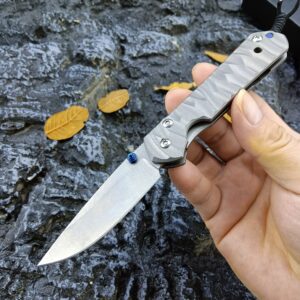 Small Sebenza 21 ECD Folding Pocket Knife D2 Stonewashed Drop Point Blade TC4 Titanium Wave Handles Everyday Carry Knife for Men Women Lightweight for Indoor Outdoor Gift