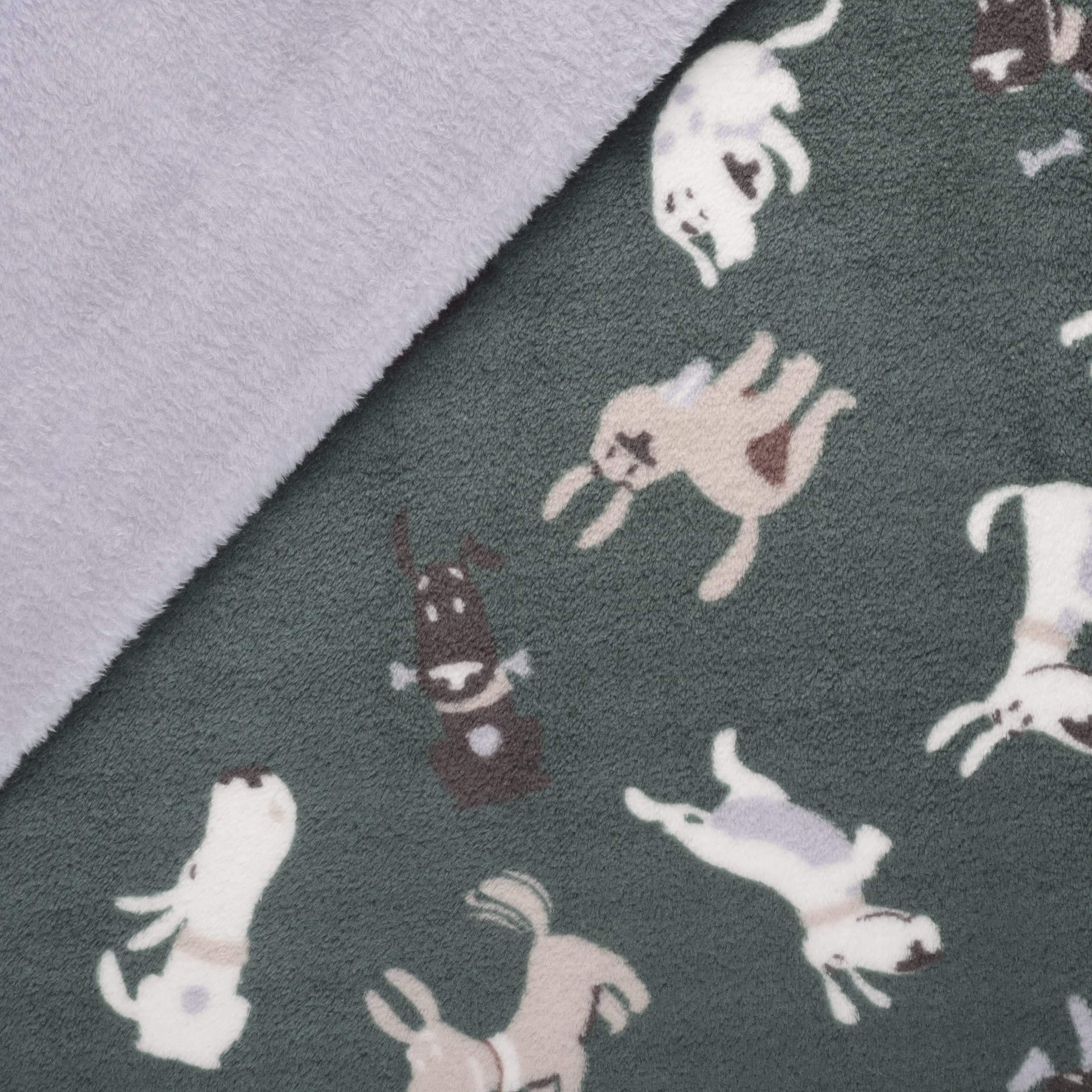 Mook Fabrics Fleece Flannel 2 Sided KC 4013 Dogs, Green/Grey Cut by The Yard