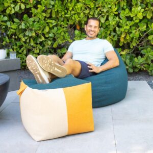 Big Joe Square Ottoman Weatherproof Bean Bag Footrest, Sunset Block Intertwist, Weather Resistant UV-Protected Fabric, 2 feet