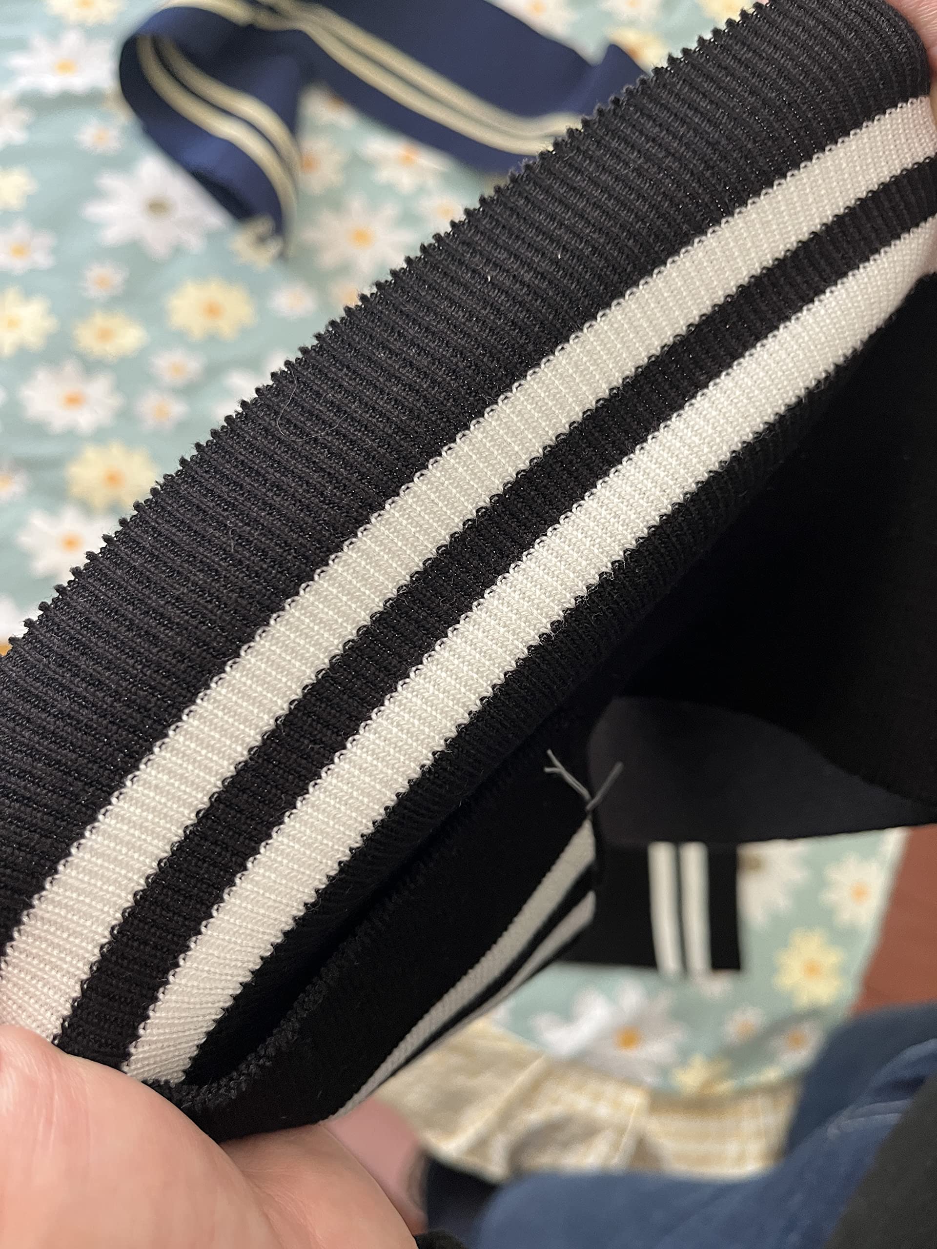 TinaKim Ribbing Knit Fabric, for Waistbands Collar Cuffs Sewing Material (White and Black, 40x8in)