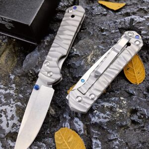 Small Sebenza 21 ECD Folding Pocket Knife D2 Stonewashed Drop Point Blade TC4 Titanium Wave Handles Everyday Carry Knife for Men Women Lightweight for Indoor Outdoor Gift