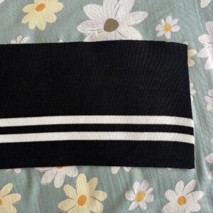 TinaKim Ribbing Knit Fabric, for Waistbands Collar Cuffs Sewing Material (White and Black, 40x8in)