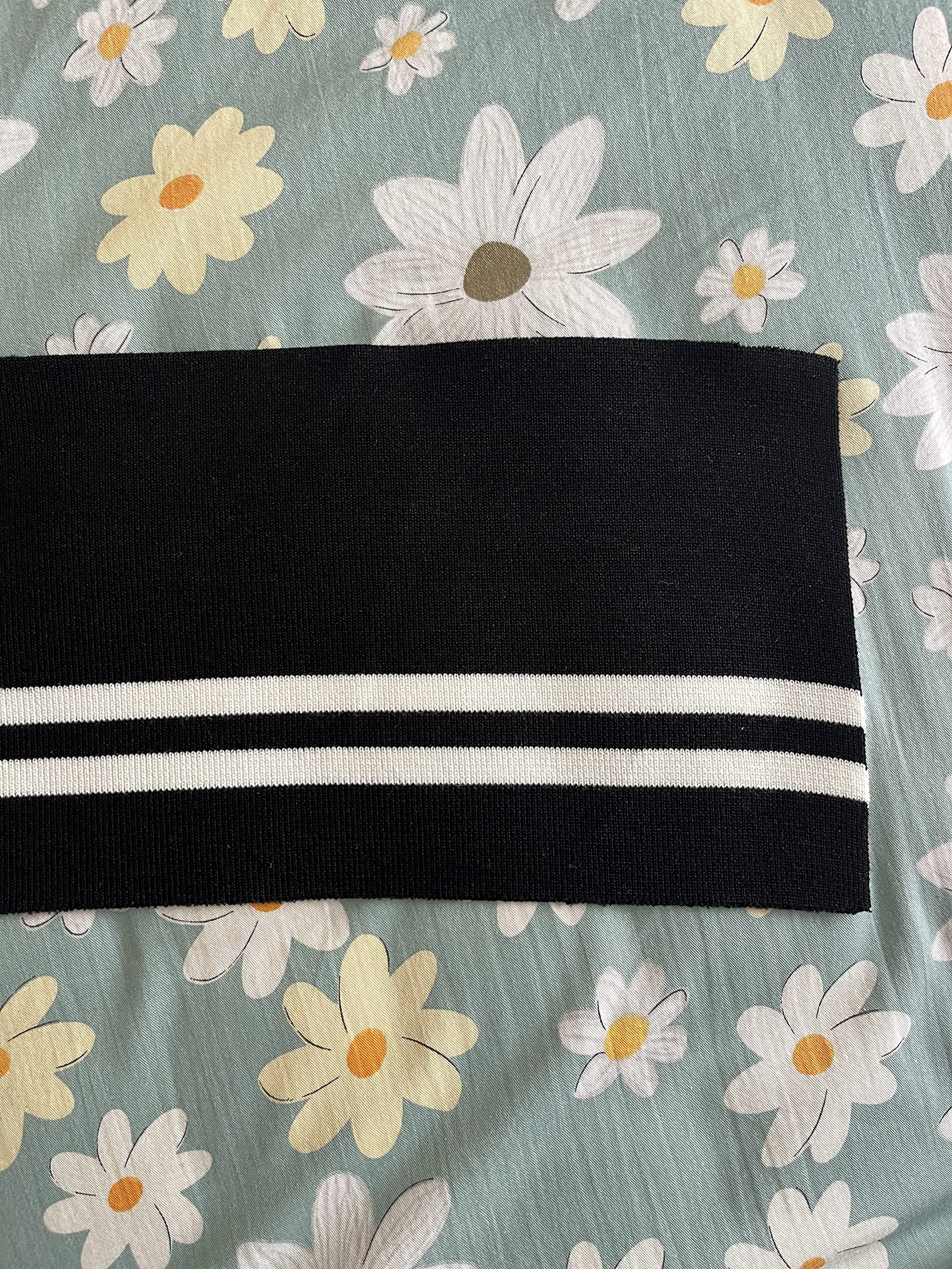 TinaKim Ribbing Knit Fabric, for Waistbands Collar Cuffs Sewing Material (White and Black, 40x8in)