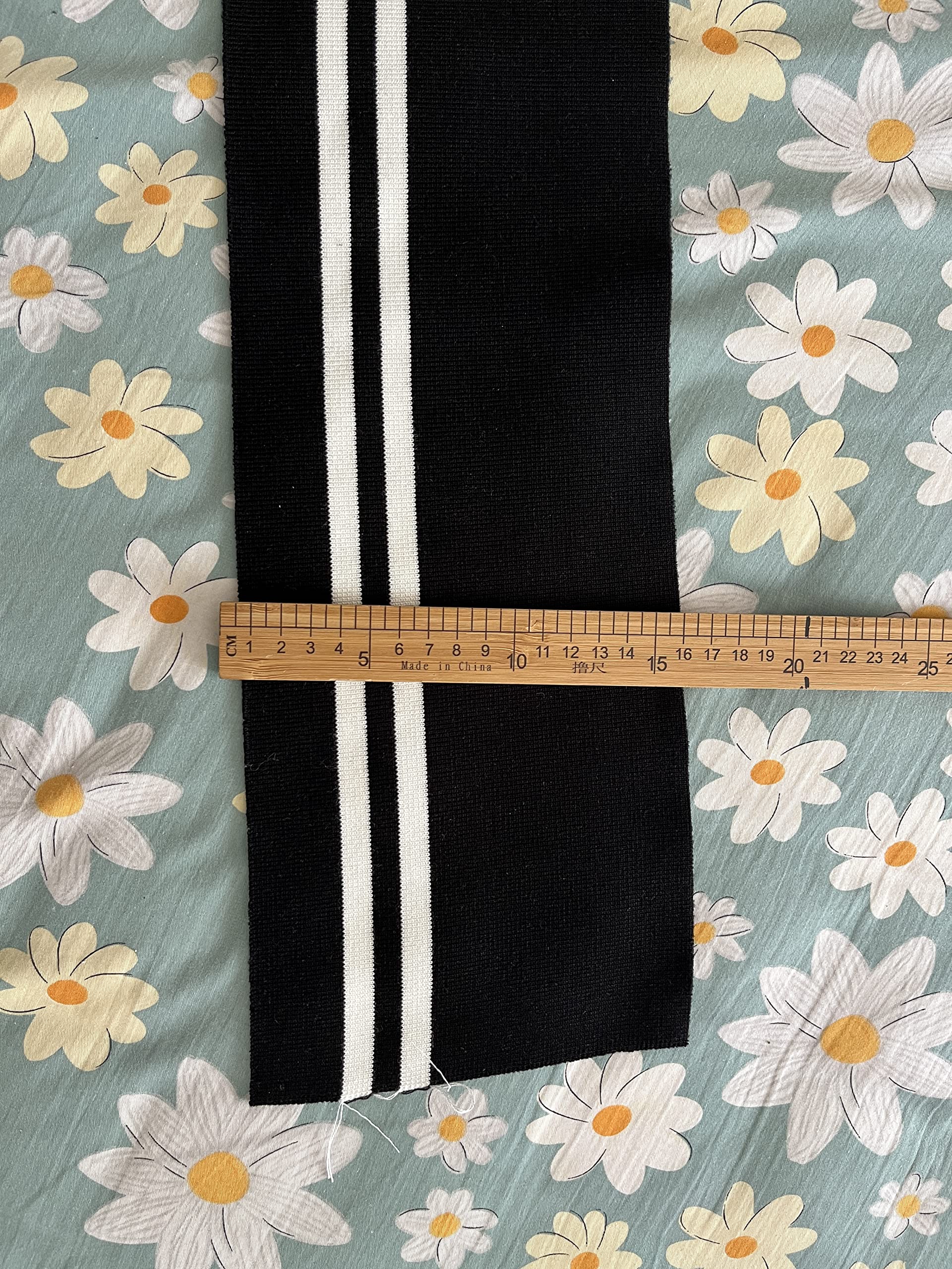 TinaKim Ribbing Knit Fabric, for Waistbands Collar Cuffs Sewing Material (White and Black, 40x8in)