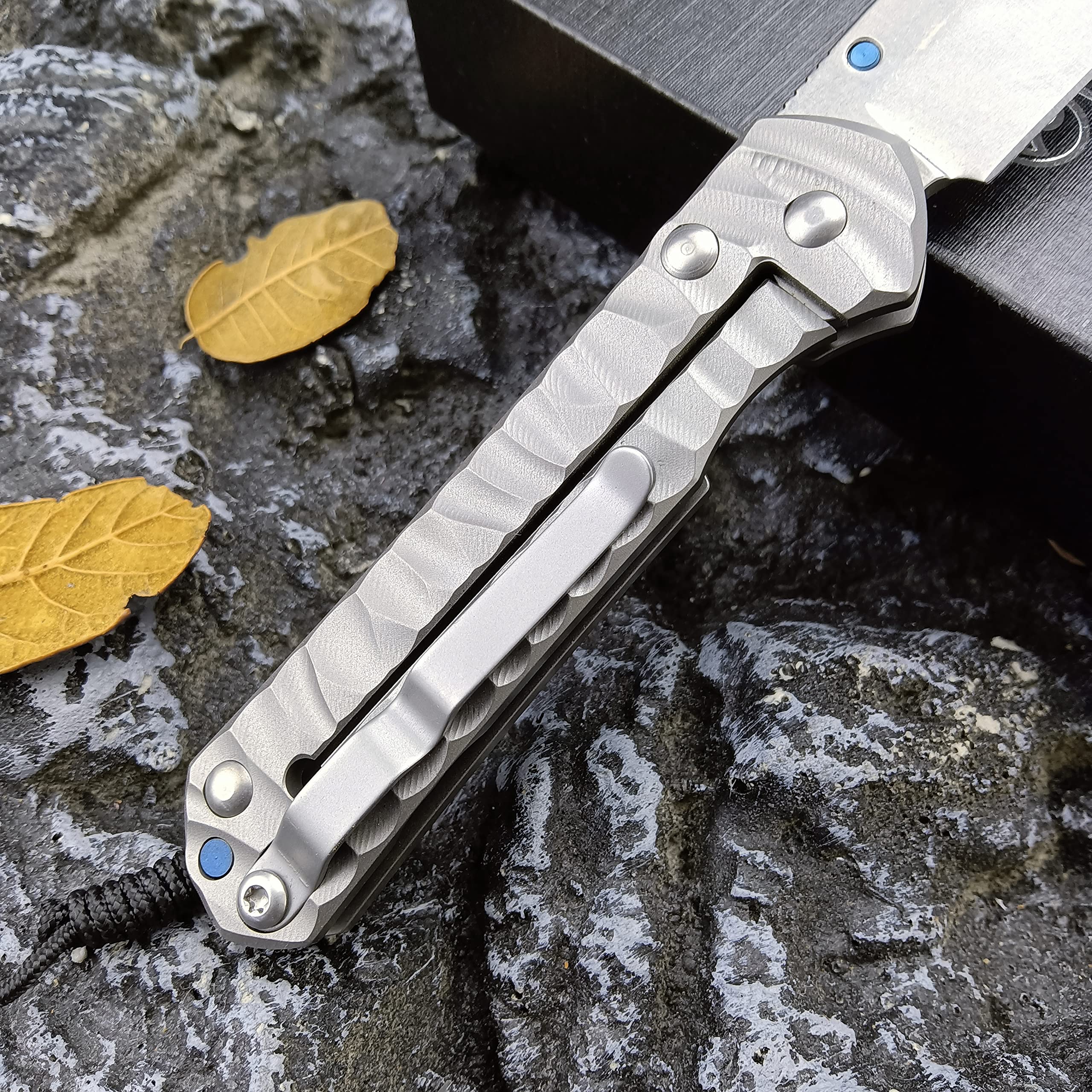 Small Sebenza 21 ECD Folding Pocket Knife D2 Stonewashed Drop Point Blade TC4 Titanium Wave Handles Everyday Carry Knife for Men Women Lightweight for Indoor Outdoor Gift