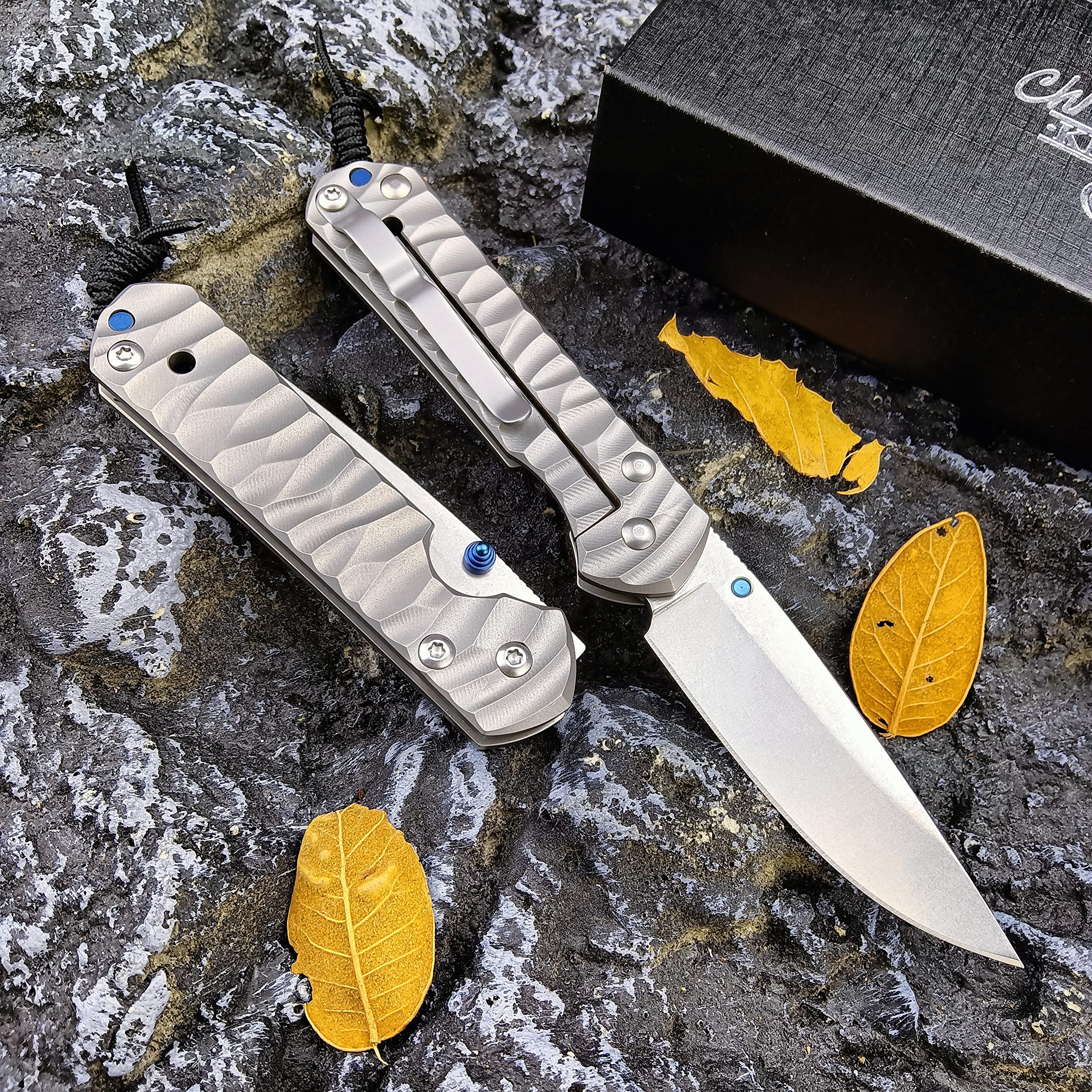 Small Sebenza 21 ECD Folding Pocket Knife D2 Stonewashed Drop Point Blade TC4 Titanium Wave Handles Everyday Carry Knife for Men Women Lightweight for Indoor Outdoor Gift