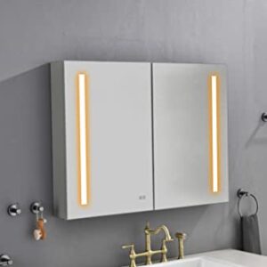 HomSof 40x 30 Inch LED Large Rectangular Black Aluminum Alloy Surface Mount Medicine Cabinet with Mirror