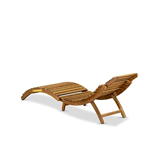 East West Furniture BHNU1NA Helena Patio Chaise Lounge-Outdoor Acacia Wood Sunlounger Chair for Poolside, Deck, Lawn, 72x22x25 Inch, Natural Oil