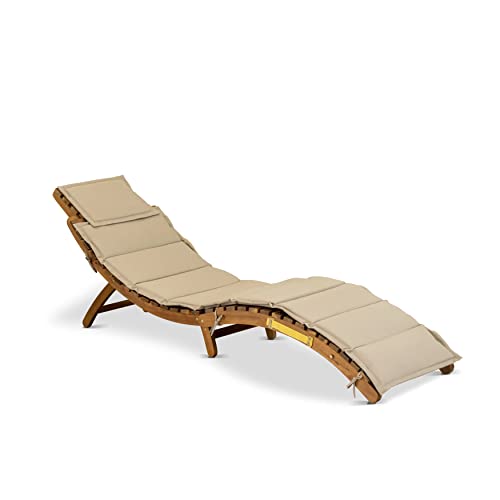 East West Furniture BHNU1NA Helena Patio Chaise Lounge-Outdoor Acacia Wood Sunlounger Chair for Poolside, Deck, Lawn, 72x22x25 Inch, Natural Oil