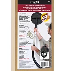 Hyde Dust-Free Sander Kit 9-inch Round with Two-piece Lightweight Extension Pole, Pivoting Head For Walls or Ceilings, Included 6 Foot Hose with Suction Control Valve Joins with Your Wet/Dry Vacuum