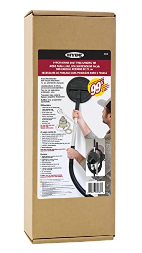 Hyde Dust-Free Sander Kit 9-inch Round with Two-piece Lightweight Extension Pole, Pivoting Head For Walls or Ceilings, Included 6 Foot Hose with Suction Control Valve Joins with Your Wet/Dry Vacuum