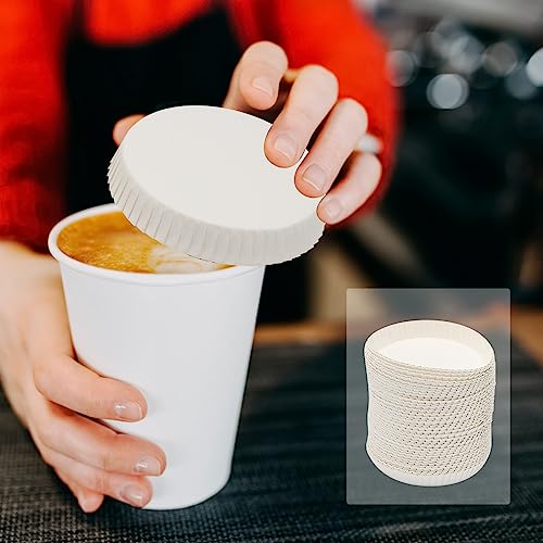 100pcs Disposable Paper Cup Cover, 3.54 inches Recycled Drinking Lid, White Coffee Cup Cover, Hot Cup Lids for Home Kitchen Cafe Parties Wedding Hotel Bars (Without Hole)