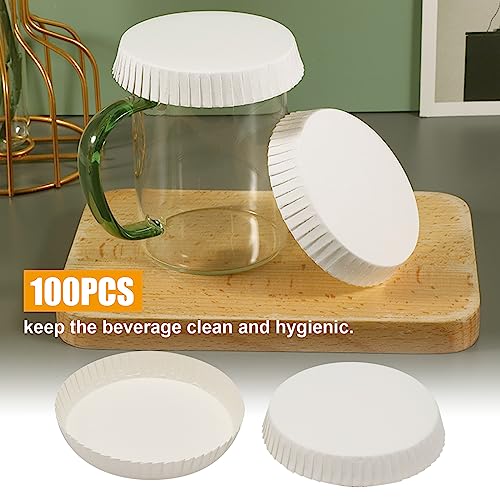 100pcs Disposable Paper Cup Cover, 3.54 inches Recycled Drinking Lid, White Coffee Cup Cover, Hot Cup Lids for Home Kitchen Cafe Parties Wedding Hotel Bars (Without Hole)