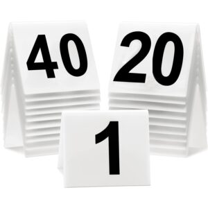 diyfixlcd 40 pics acrylic table numbers 1-40 double side numbered table tents restaurant wedding table number white table tent numbers cards signs for party banquets service evidence markers supplies