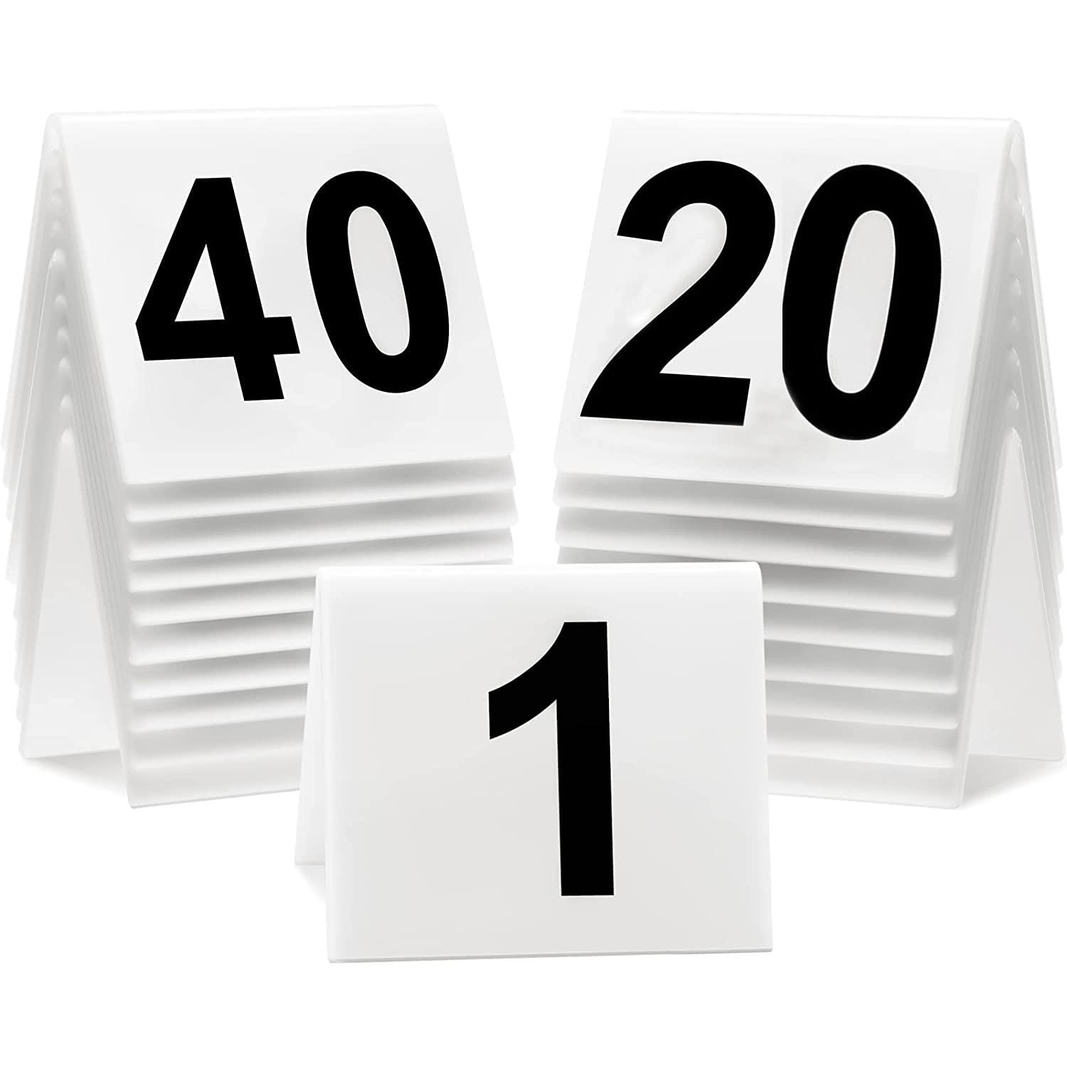 Diyfixlcd 40 Pics Acrylic Table Numbers 1-40 Double Side Numbered Table Tents Restaurant Wedding Table Number White Table Tent Numbers Cards Signs for Party Banquets Service Evidence Markers Supplies