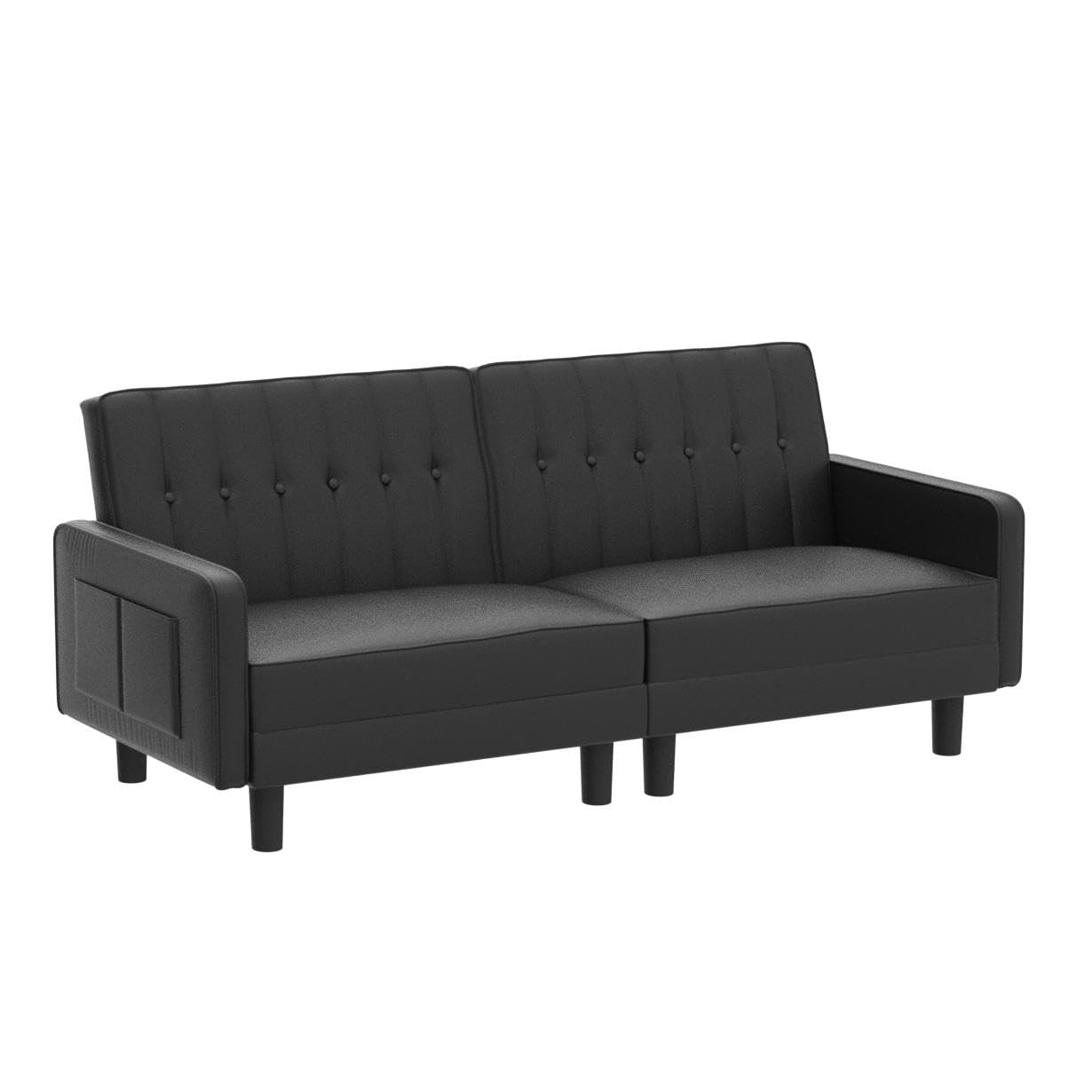 SAMERY Futon Sofa Bed Couch and Sleeper Sofas for Living Room, Faux Leather Convertible Folding Sofa Bed Couch and Loveseat for Small Space with Side Pockets Armrest and Sturdy Legs (Black)