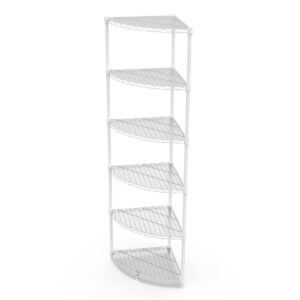 nsf 6-tier metal corner shelf wire shelving unit - 420 lbs capacity, adjustable, with leveling feet & waterproof shelf liners - ideal for garage, kitchen, and more - 72" h x 18" l x 18" d - white