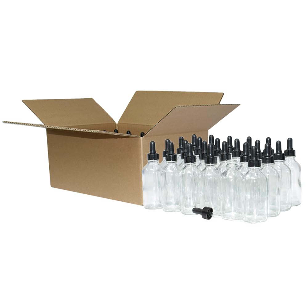 (Pack of 24) 4 oz. Clear Boston Round with Nitrile Rubber Black Graduated Glass Dropper