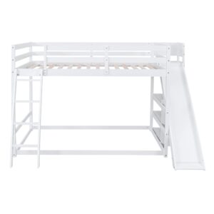 Harper & Bright Designs Full Over Full Bunk Bed with Slide, Bookshelves and Ladders, Solid Wood Floor Bunk Loft Bed Frame for Kids Girls Boys (White)