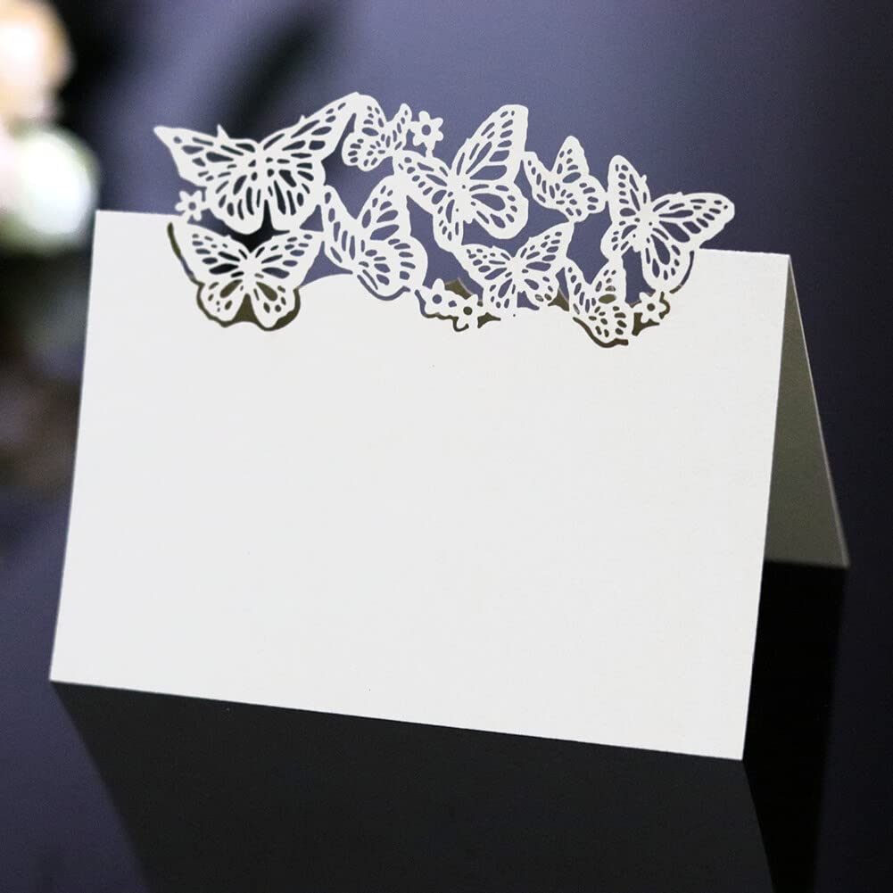 Place Card Table Name Card Paper Seat Numbers Cards Laser Cut Place Cards Tented Name Card Hollow Out Butterfly Place Card for Wedding Banquet Table Setting Baby Shower Bridal Shower (50PCS) Type 1