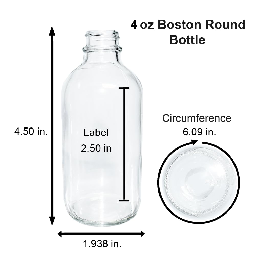 (Pack of 24) 4 oz. Clear Boston Round with Nitrile Rubber Black Graduated Glass Dropper