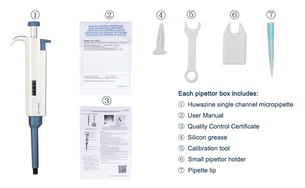 Huwazine Micropipette 1-5ml, Adjustable Pipettor for Laboratory, Single Channel Lab Pipette,Half-Autoclavable 1000-5000ul