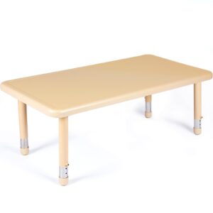 ripeng 24" w x 47" l rectangular plastic height adjustable activity table with large dry erase table top for classrooms toddler furniture for daycare, daycare, homes, cornflower, etc (natural,1 pcs)