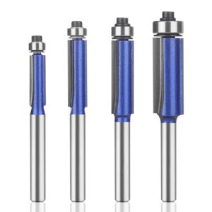 utrustto professional straight flush trim router bits 1/4 inch shank, top bearing flush trim router bit set, cutting height respectively 13/16", 1-1/16", 1-3/16", 1-7/32".