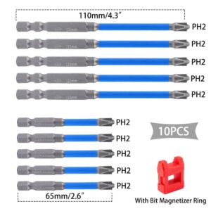 Saipe 10pcs Magnetic Special Flat Slotted Phillips Cross Head Screwdriver Bit Sets for Electrician PH2 Bit 1/4 Inch Hex Shank Screw Driver Drill Bit