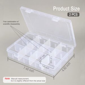 FICJEAD 2Pack 12 Grids Craft Organizers and Storage Bead Organizer Tackle Box Organizer with Adjustable Divider, Plastic, Clear