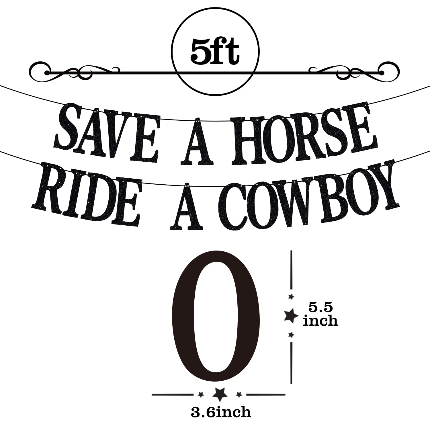 SAVE A HORSE RIDE A COWBOY Banner, Engagement/Wedding Party Banner, Western Cowgirl Bachelorette Party Decorations - Black Glitter