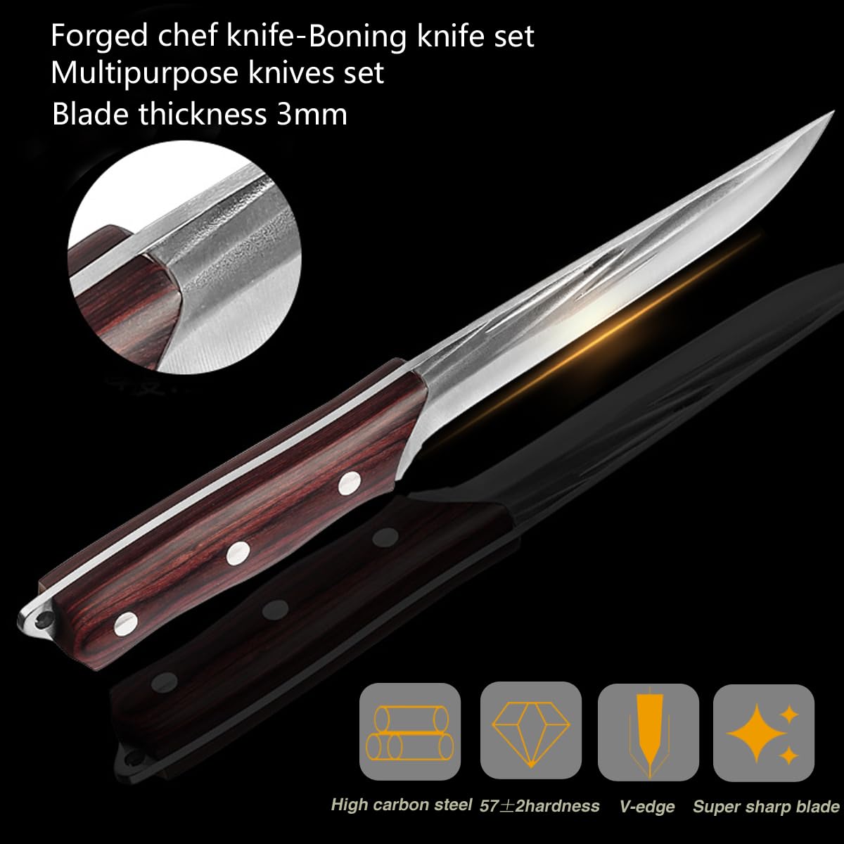 ANBFF Chef Knife and Boning Knife Set, Sharp High Carbon Stainless Steel Kitchen Knives with Ergonomic Handle - Professional Quality, Sturdy and Versatile - for Slicing, Carving, and Deboning