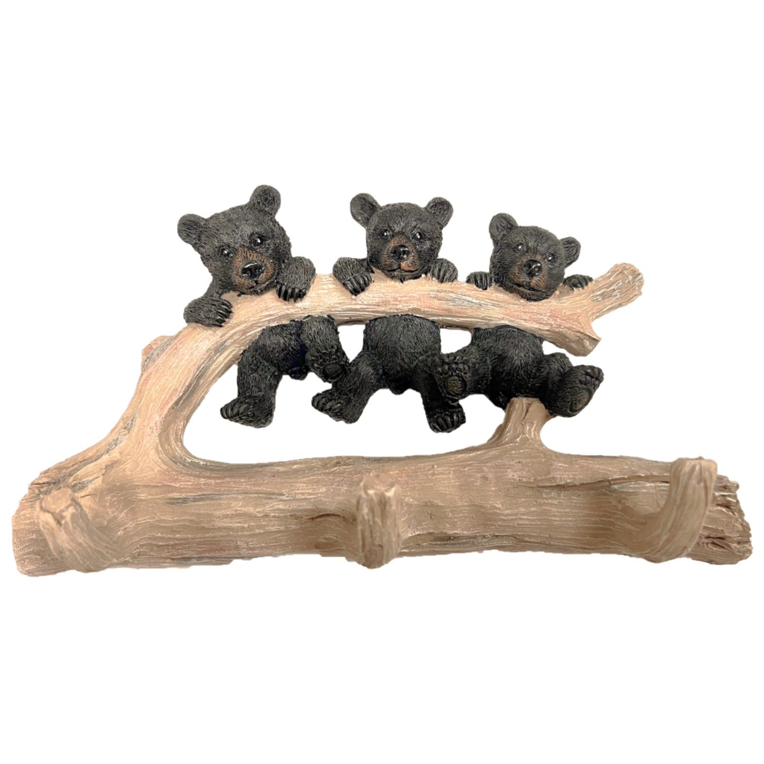 AMAJY Decorative Wall Mounted Hook with Three Black Bear Cubs Hanging on a Tree Branch for Coats, Towels, Bags, Caps and More - Cabin Lodge Style Decor