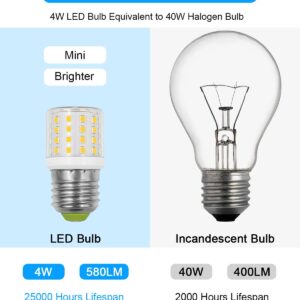 ZHENMING KEI D34L Refrigerator Bulb AC100-265V 3.5W Fridge Light Bulb Replacement, 4W LED Bulb E26 Medium Base Bright Lamp for 40W-60W Freezer Appliance Lighting, A15 Daylight White 5000K, 2 Pack