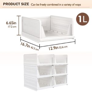 6 Pack Folding Closet Organizers Storage Box, Stackable Storage Bins, Plastic Drawer Basket Closet Storage for Wardrobe Cupboard Kitchen Bathroom Office White-6L