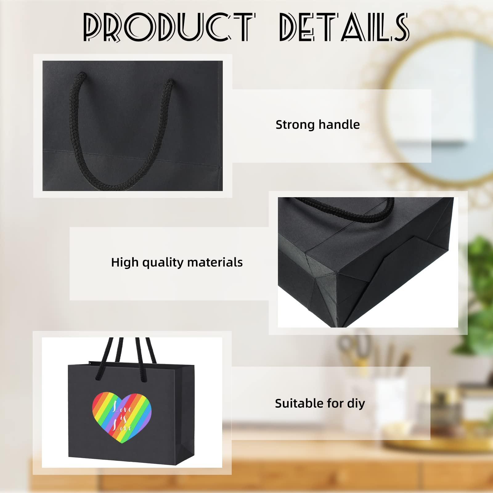 Honoson 100 Pcs Thicken Small Gift Bags with Handles, 3.9 x 4.7 x 2.4 Inch Mini Small Paper Bags Goodie Bags Shopping Bags for Small Business Party Wedding Gift Wrap Bags(Black)