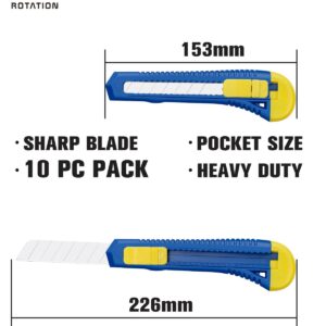 ROTATION Utility Knifes 10-Pack, 18mm Wide Blade Cutter for Boxes, Cartons, Cardboard Cutting, Retractable Box Cutter, Suitable for Office and Home Use