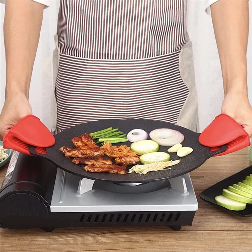 NOAMED Multi-function Medical Stone Grill Pan Non-stick Pan Electric Korean Non-stick Round Baking Pan 8 in 1 Bbq Grill Pan Iron Round Griddle Pan with Anti Scalding Handle Indoor Outdoor (12in)