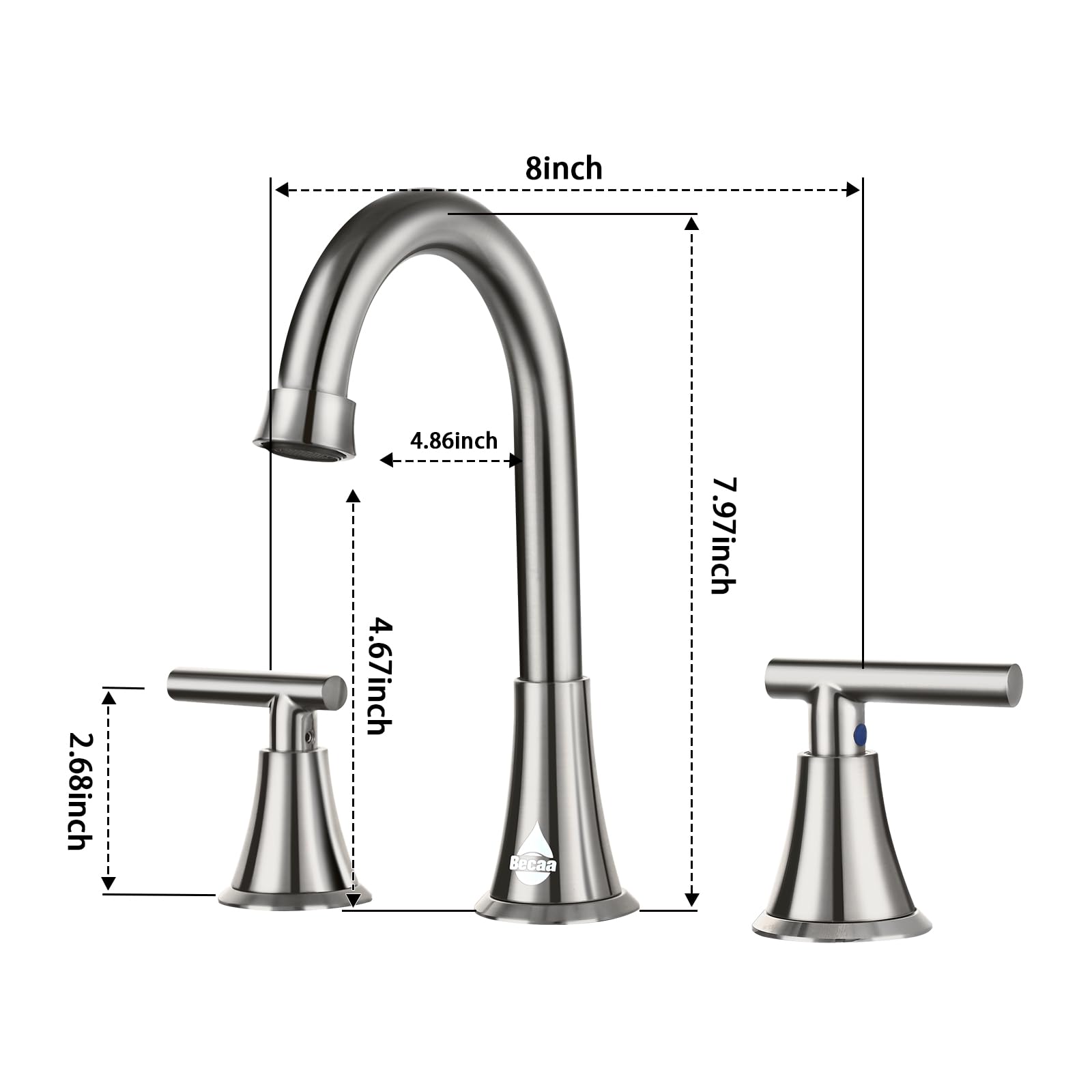 Bathroom Sink Faucet, Faucet for Bathroom Sink, Widespread 3 Hole Stainless Steel Lead-Free, 2 Handle 360° Swivel Spout Faucet with Pop-up Drain & Supply Hoses for Bathroom Vanity Lavatory