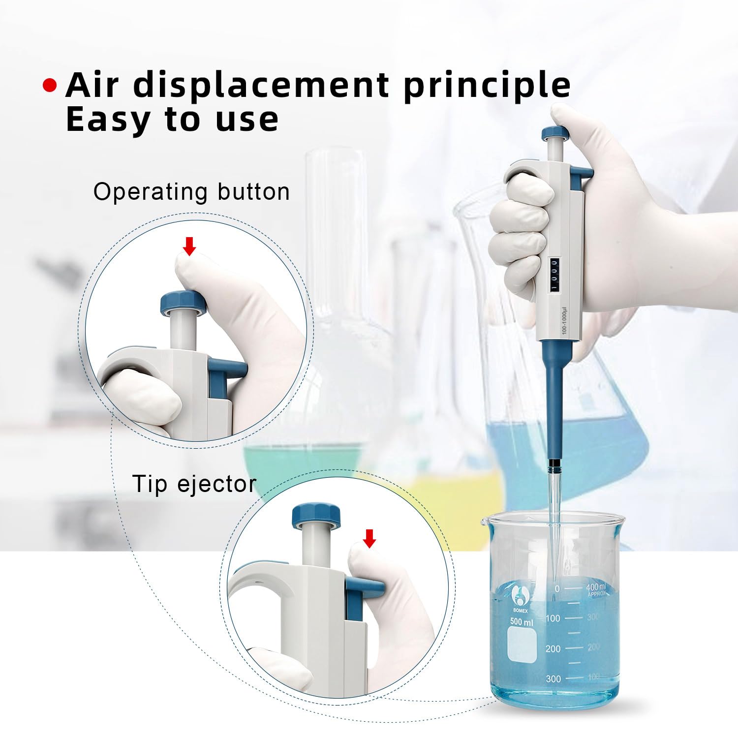 Huwazine Micropipette 1-5ml, Adjustable Pipettor for Laboratory, Single Channel Lab Pipette,Half-Autoclavable 1000-5000ul