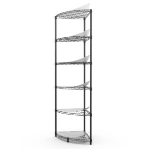 nsf 6-tier metal corner shelf wire shelving unit - 420 lbs capacity, adjustable, with leveling feet & waterproof shelf liners - ideal for garage, kitchen, and more - 72" h x 18" l x 18" d - black