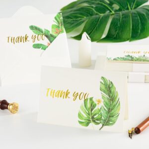 Crisky 4x6 Greenery 4 Assorted Thank You Cards with Envelopes (50 Pack) & Stickers Greeting Cards Bulk, tropical plants for Birthday, Baby Shower,Bridal Shower, Wedding, Graduation