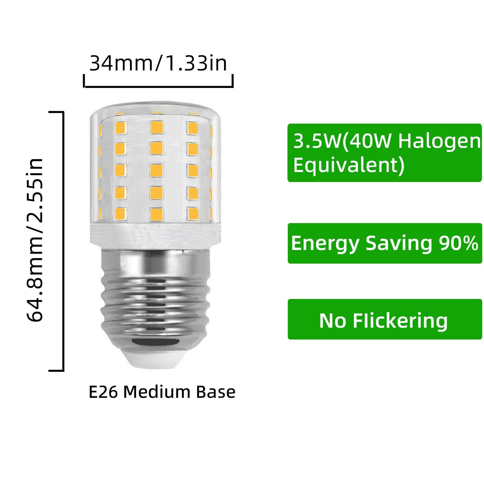 LED KEI D34L Refrigerator Light Bulb AC 100-265v 3.5w 40 Watt Halogen Equivalent E26 Fridge Appliance A15 Daylight White 6000K 2 Pack