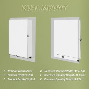 ES-DIY Lighted Medicine Cabinet 20 x 32 Inch, Recessed or Surface led Medicine Cabinet, Clock, Room Temp Display,Defog,Night Light,Stepless Dimming,3000K-6400K, Outlets & USBs,Hinge on The Right