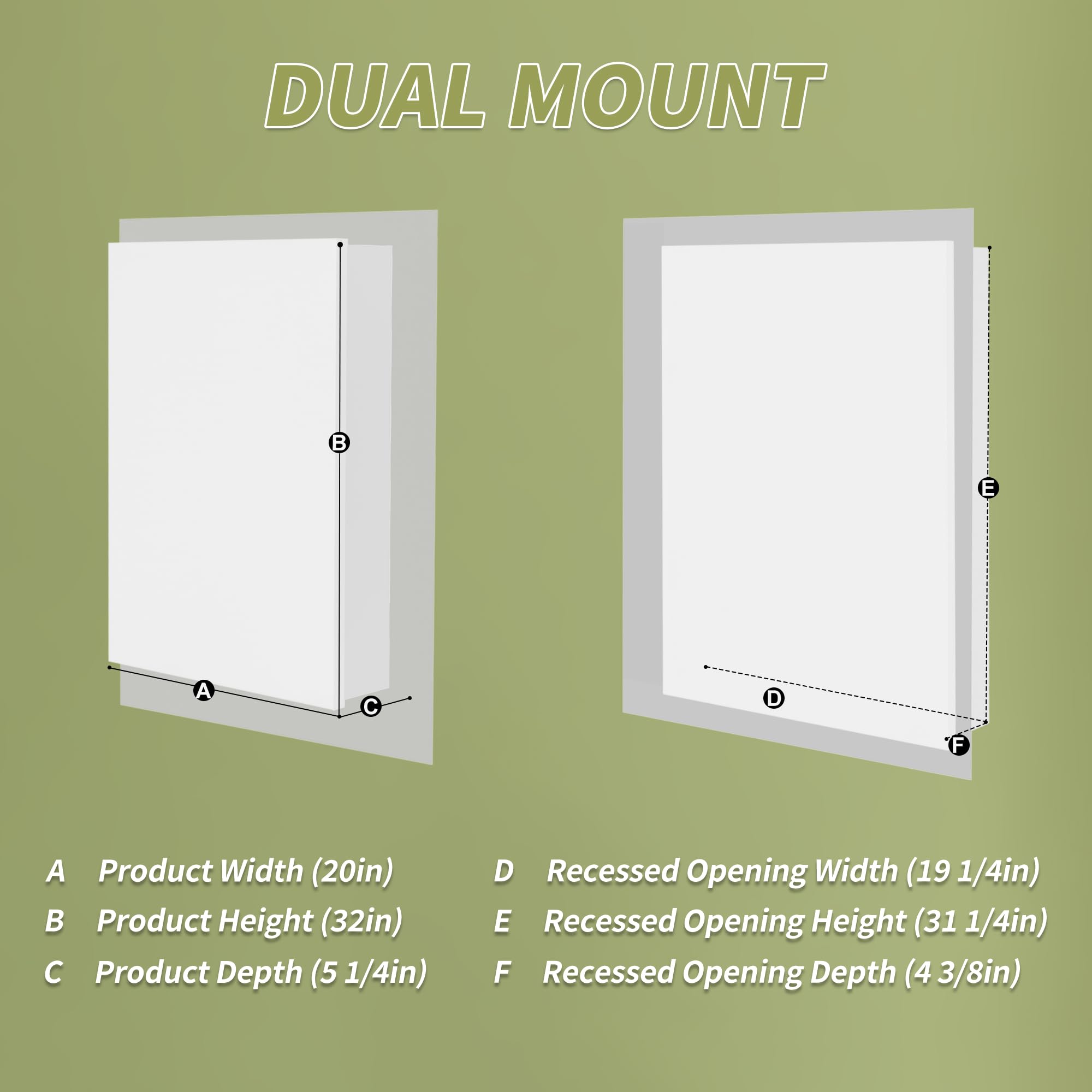 ES-DIY Lighted Medicine Cabinet 20 x 32 Inch, Recessed or Surface led Medicine Cabinet, Clock, Room Temp Display,Defog,Night Light,Stepless Dimming,3000K-6400K, Outlets & USBs,Hinge on The Right