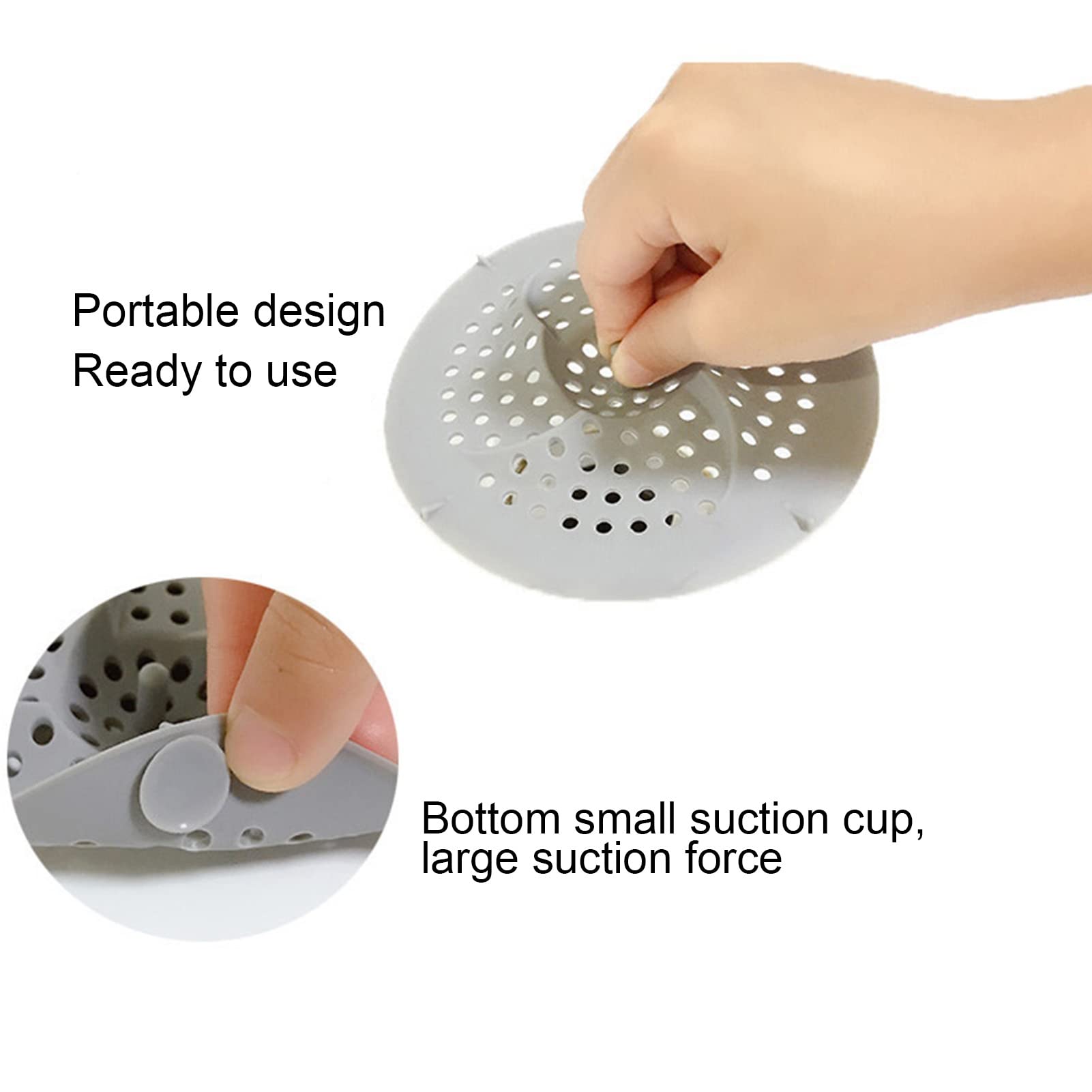 Altsuceser Hair Catcher Durable Silicone Hair Stopper Shower Drain Covers Easy to Install and Clean Suit for Bathroom Bathtub and Kitchen, Floor Sink Strainer Grey