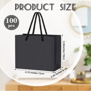 Honoson 100 Pcs Thicken Small Gift Bags with Handles, 3.9 x 4.7 x 2.4 Inch Mini Small Paper Bags Goodie Bags Shopping Bags for Small Business Party Wedding Gift Wrap Bags(Black)