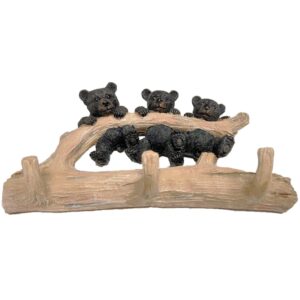 AMAJY Decorative Wall Mounted Hook with Three Black Bear Cubs Hanging on a Tree Branch for Coats, Towels, Bags, Caps and More - Cabin Lodge Style Decor